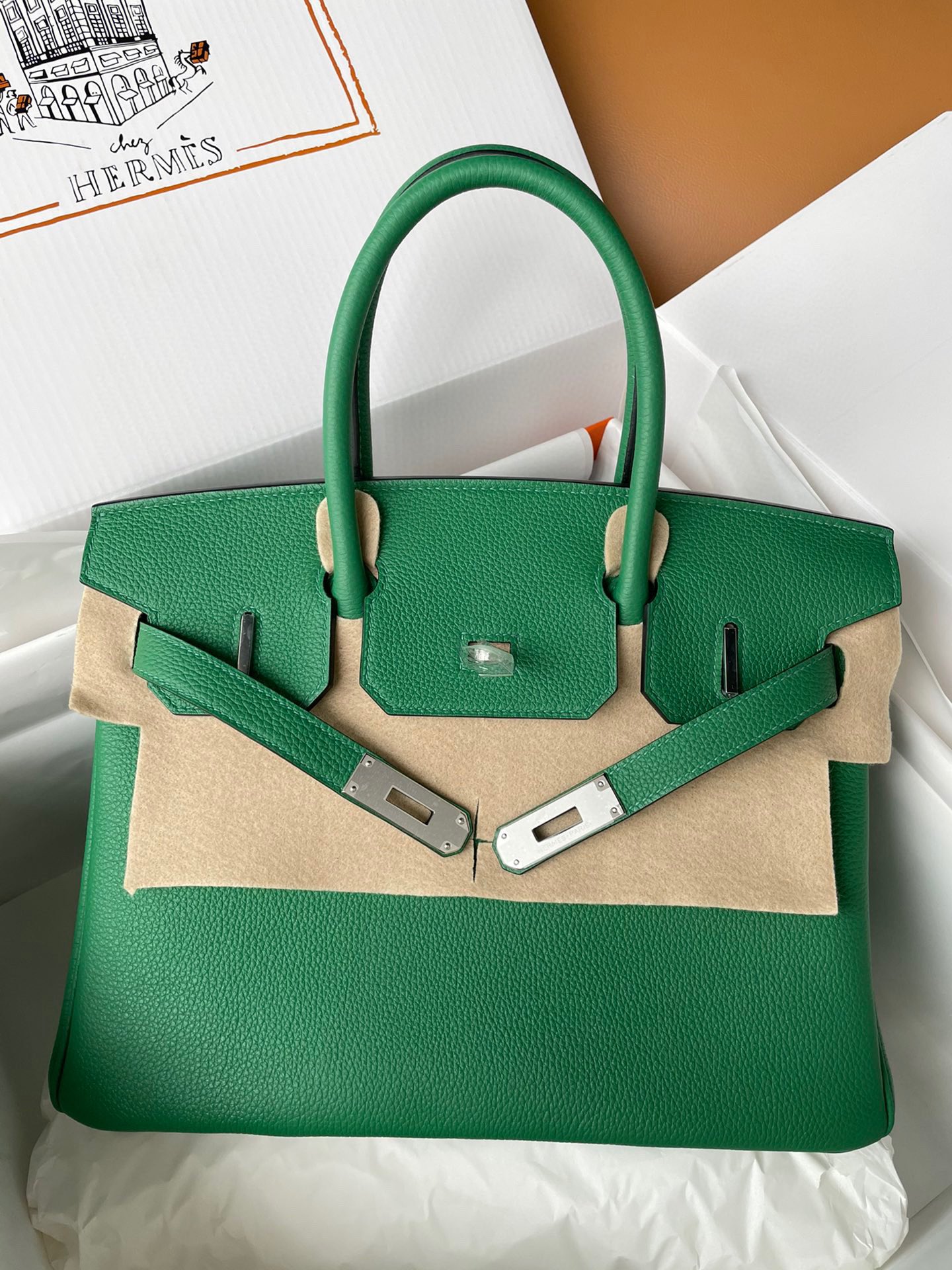 Hermes Birkin 30CM Togo Leather Handbag Bombou Green